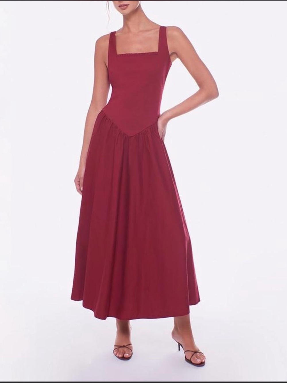 Peixoto Burgundy Square-Neck Maxi Dress